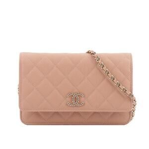 Chanel 23P Beige Caviar Wallet On Chain WOC Gold CC Logo Shoulder Crossbody Bag